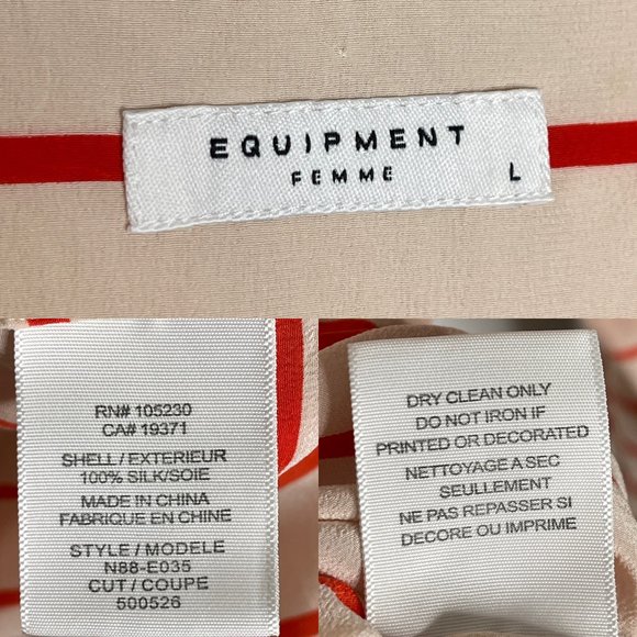 SOLD Equipment Femme Orange Striped Silk Shirt Blouse Top Size L Long Sleeve - Picture 12 of 12